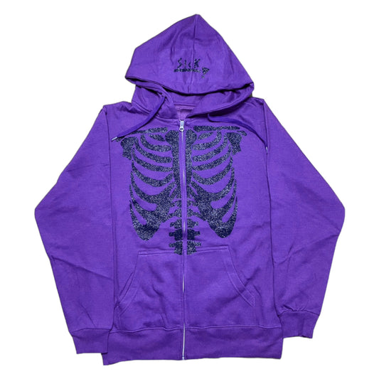 Skeleton zip hoodie purple/black