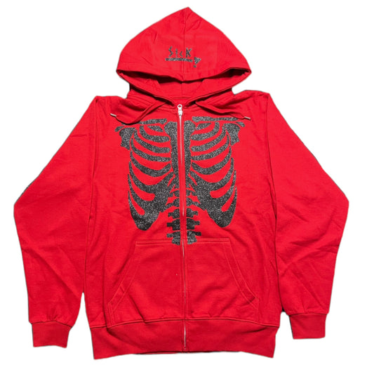 Skeleton zip hoodie red/black