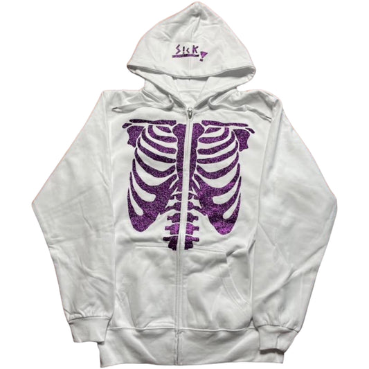 Skeleton zip hoodie white/purple