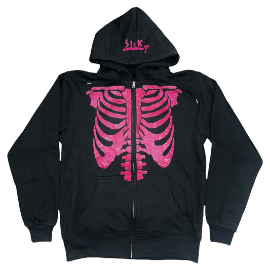 Skeleton zip hoodie black/pink