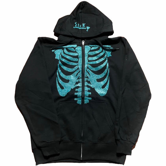 Skeleton zip hoodie black/light blue