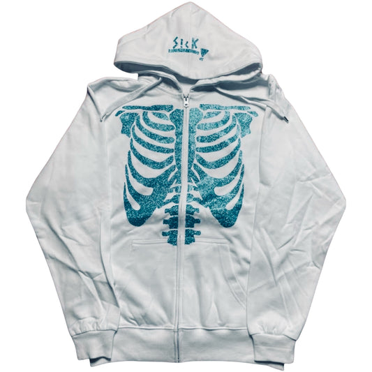 Skeleton zip hoodie white/light blue