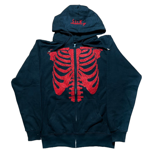 Skeleton zip hoodie black/red