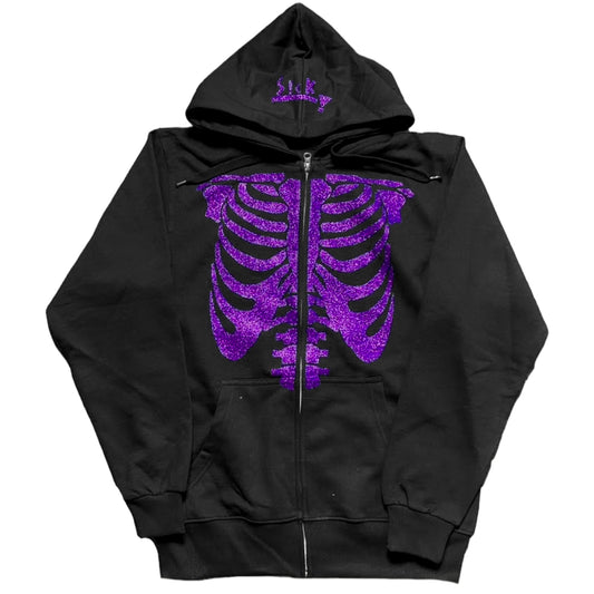 Skeleton zip hoodie black/purple