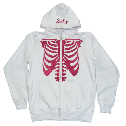 Skeleton zip hoodie white/pink