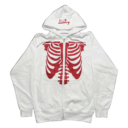 Skeleton zip hoodie white/red